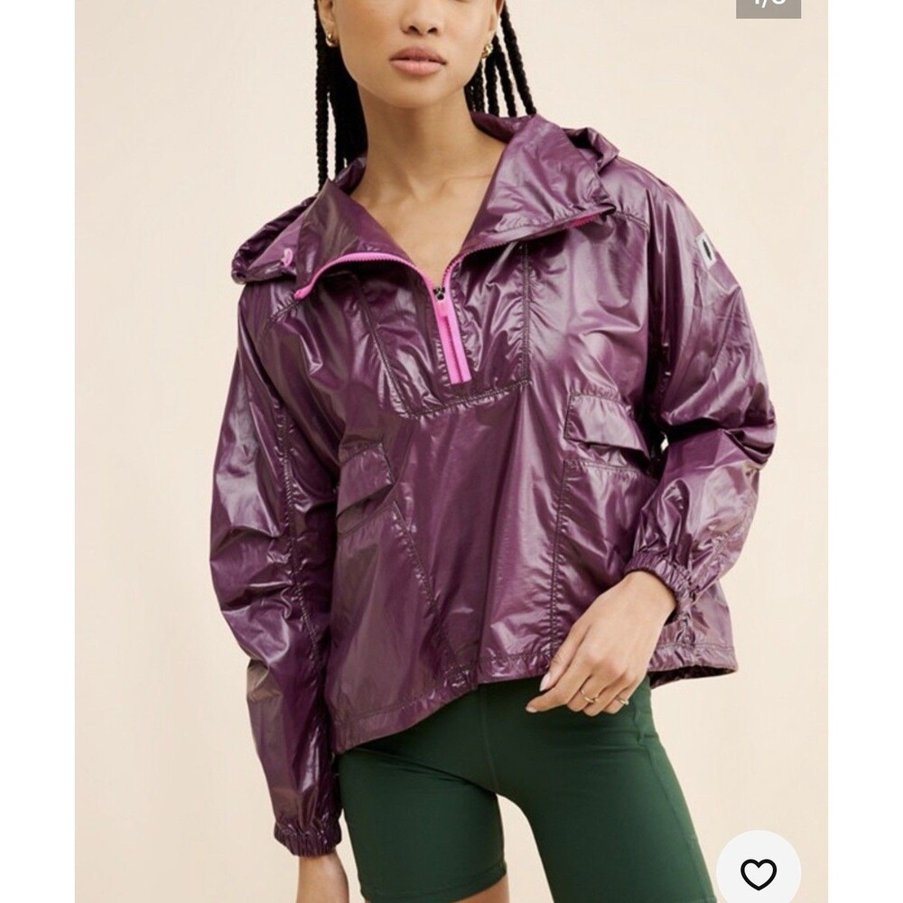Free people Movement Spring Showers Packable Rain Jacket S Metallic Plum Pink